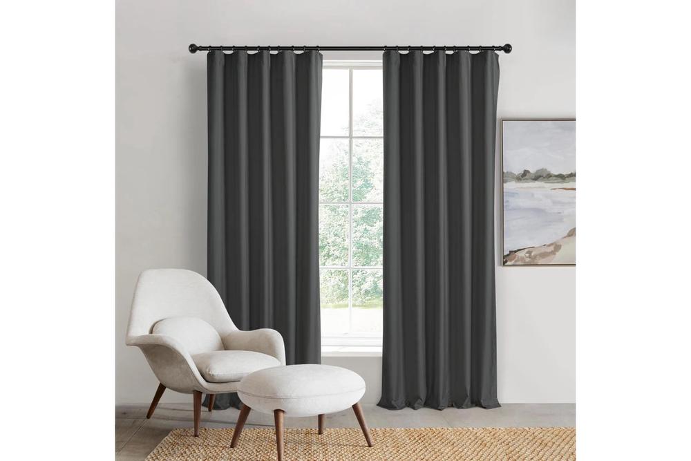Sherwood Home Orlando Blockout Multi Header Curtain Pair (Charcoal) - 180x223cm, 9347563021938
