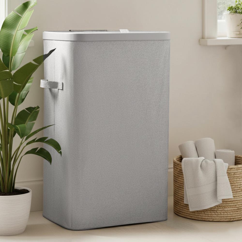 Sherwood Voyager Laundry Hamper Faux Linen, 60L (Grey) - 42x32x67cm, 9347563021976