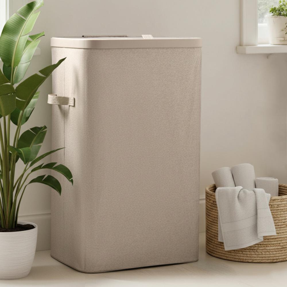 Sherwood Voyager Laundry Hamper Faux Linen, 60L (Natural) - 42x32x67cm, 9347563021983