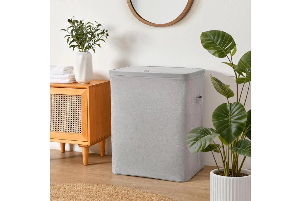 Sherwood Voyager 2-Section Faux Linen Laundry Hamper (Grey) - 56x40x67cm/100 Litre, 9347563022089