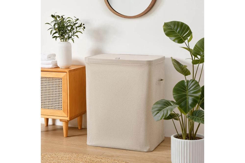 Sherwood Voyager 2-Section Faux Linen Laundry Hamper (Natural) - 56x40x67cm/100 Litre, 9347563022096