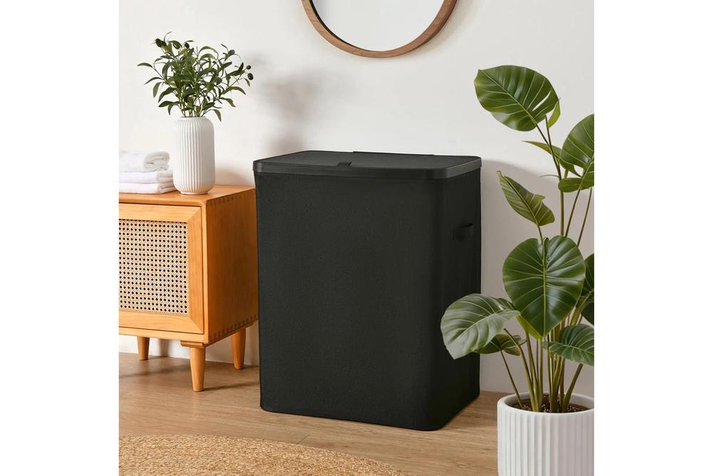 Sherwood Voyager 2-Section Faux Linen Laundry Hamper (Black) - 56x40x67cm/100 Litre, 9347563022102