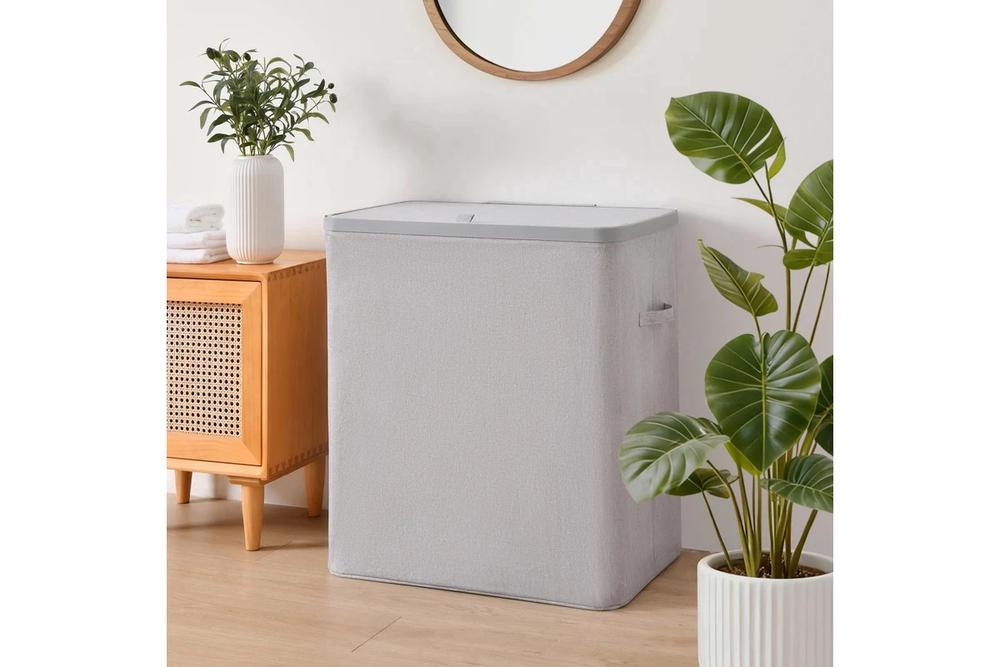 Sherwood Voyager 3-Section Faux Linen Laundry Hamper (Grey) - 64x40x67cm/120 Litre, 9347563022119