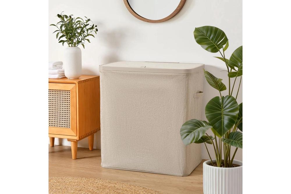 Sherwood Voyager 3-Section Faux Linen Laundry Hamper (Natural) - 64x40x67cm/120 Litre, 9347563022126