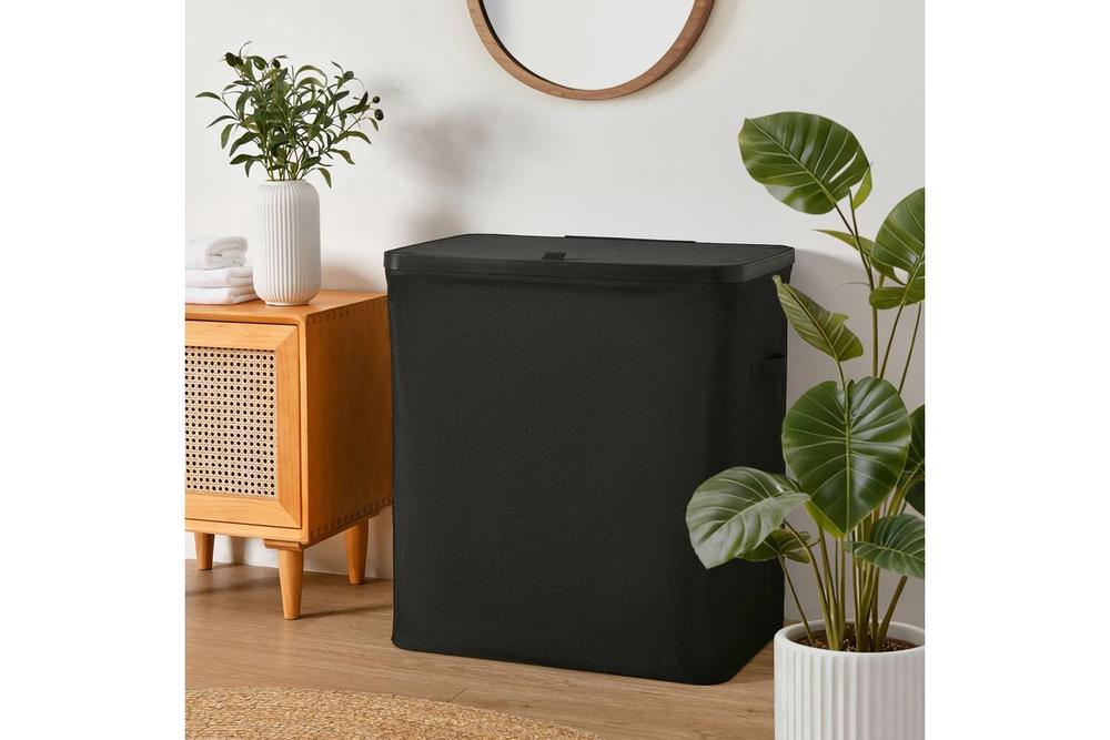 Sherwood Voyager 3-Section Faux Linen Laundry Hamper (Black) - 64x40x67cm/120 Litre, 9347563022133
