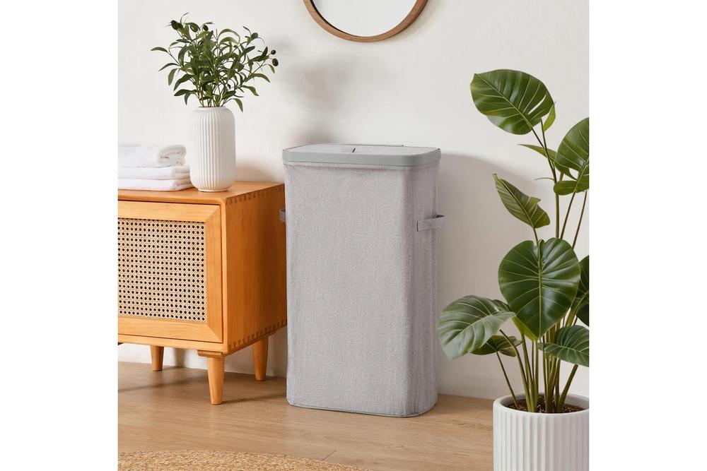Sherwood Voyager Slim Faux Linen Laundry Hamper (Grey) - 22x39x67cm/40 Litre, 9347563022140