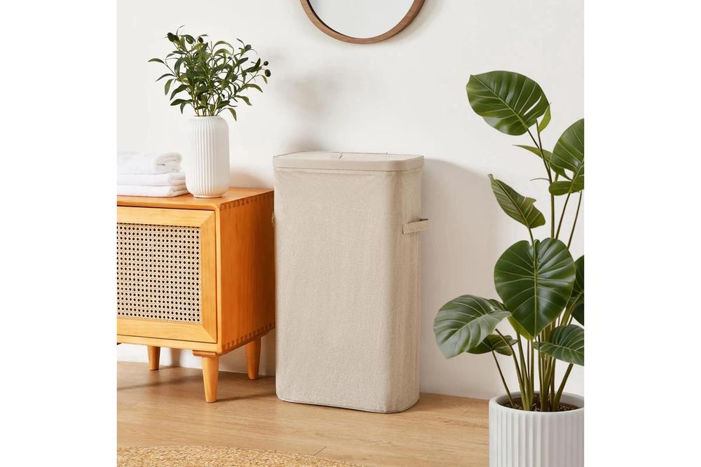 Sherwood Voyager Slim Faux Linen Laundry Hamper (Natural) - 22x39x67cm/40 Litre, 9347563022157