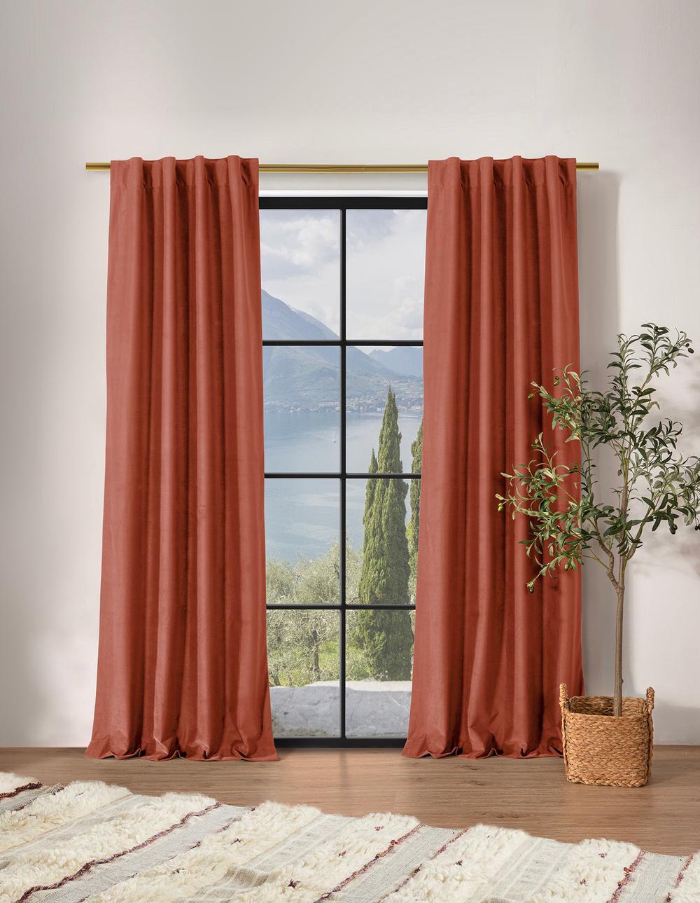 Cadence & Co. Byron Matte Velvet 100% Blockout Concealed Tab Top Curtains, Set of 2 Panels (Rust) - 90x223cm, 9347563040762