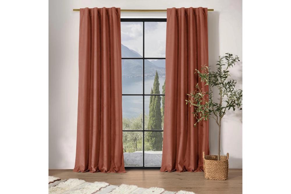 Cadence & Co Byron Matte Velvet 100% Blockout Concealed Tab Top Curtains,Set of 2 Panels (Rust) - 180x223cm, 9347563040786