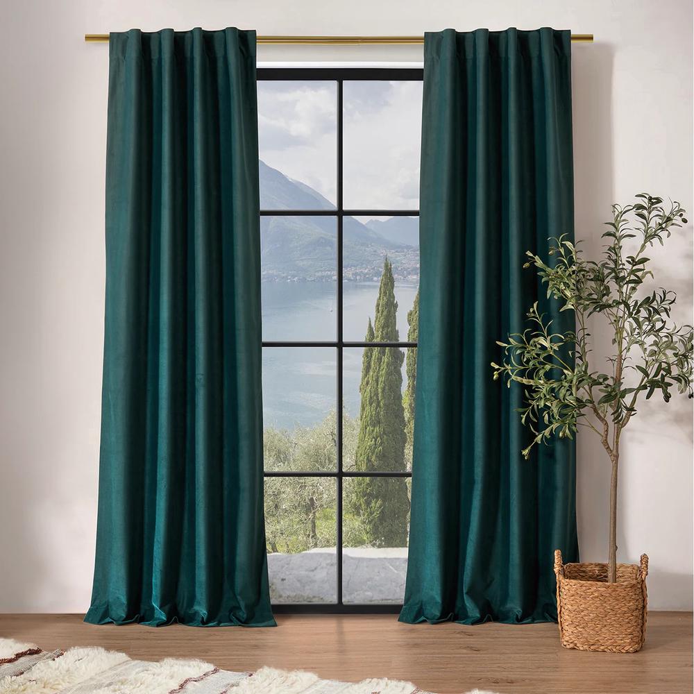 Cadence Byron Matte Velvet 100% Blockout Concealed Tab Top Curtains, Set of 2 Panels (Deep Teal) - 180x223cm, 9347563040823