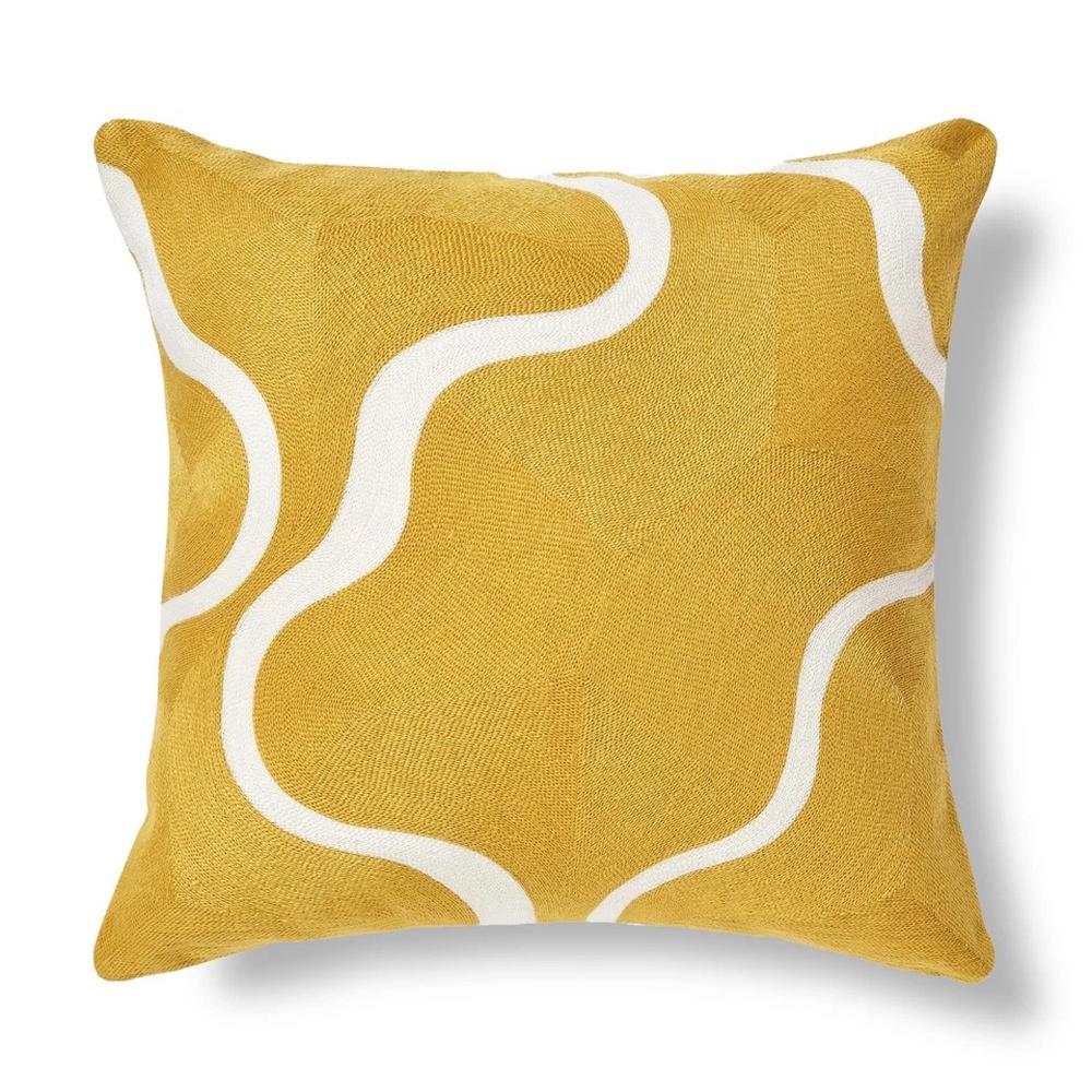 Cadence & Co. Louise Crewel Embroidered Cushion (Mustard) - 45x45cm, 9347563047426
