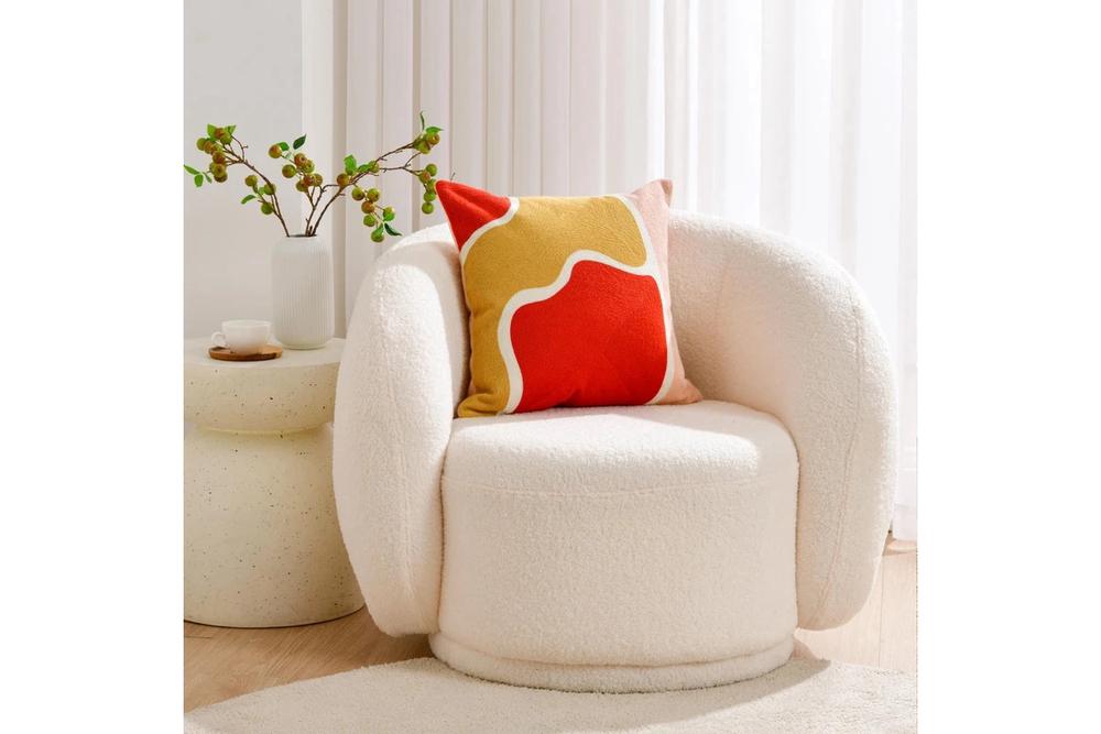 Cadence & Co Zadie Crewel Embroidered Cushion (Mustard/Rust) - 45x45cm, 9347563047754