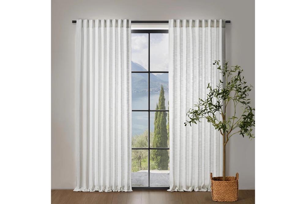 Cadence & Co Adria Light Filtering Polyester/Linen Blend Concealed Tab Top Curtain, Twin Pack (Snow) - 180x223cm, 9347563052192