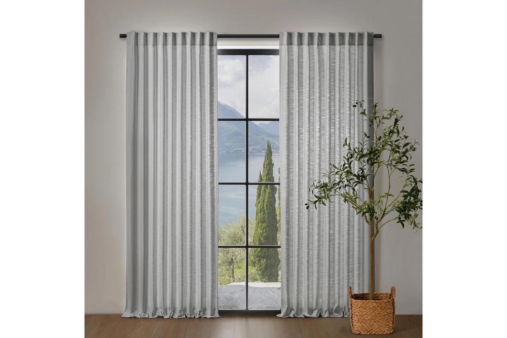 Cadence & Co Adria Light Filtering Polyester/Linen Blend Concealed Tab Top Curtain, Twin Pack (Pewter) - 225x223cm, 9347563052284