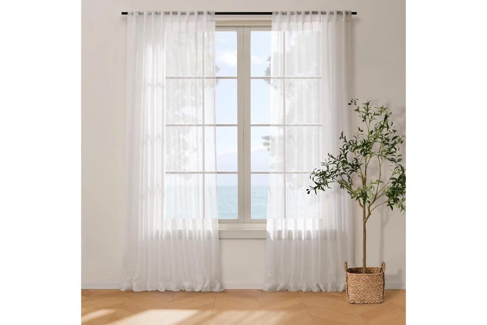 Cadence & Co Kirra Sheer Concealed Tab Top Curtain, Twin Pack (White) - 180x223cm, 9347563052314