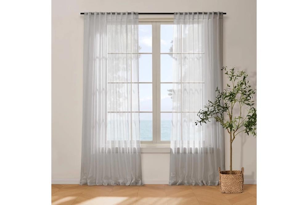 Cadence & Co Kirra Sheer Concealed Tab Top Curtain, Twin Pack (Ash) - 90x223cm, 9347563052338