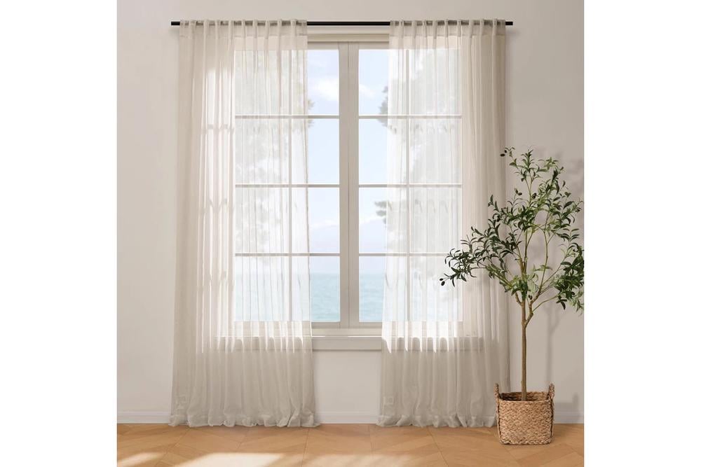 Cadence & Co Kirra Sheer Concealed Tab Top Curtain, Twin Pack (Sand) - 90x223cm, 9347563052376