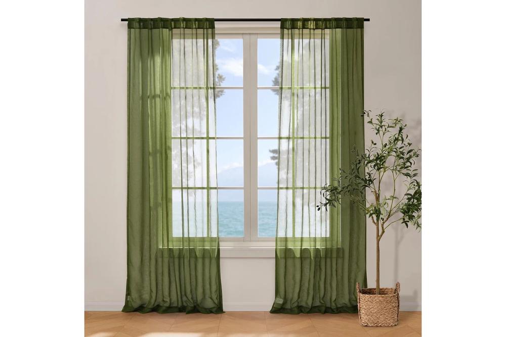 Cadence & Co Kirra Sheer Concealed Tab Top Curtain, Twin Pack (Olive) - 225x223cm, 9347563052529