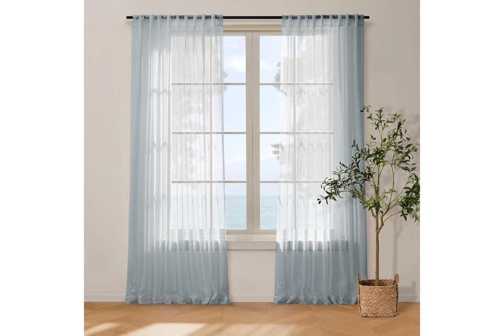 Cadence & Co Kirra Sheer Concealed Tab Top Curtain, Twin Pack (Sky) - 90x223cm, 9347563052536