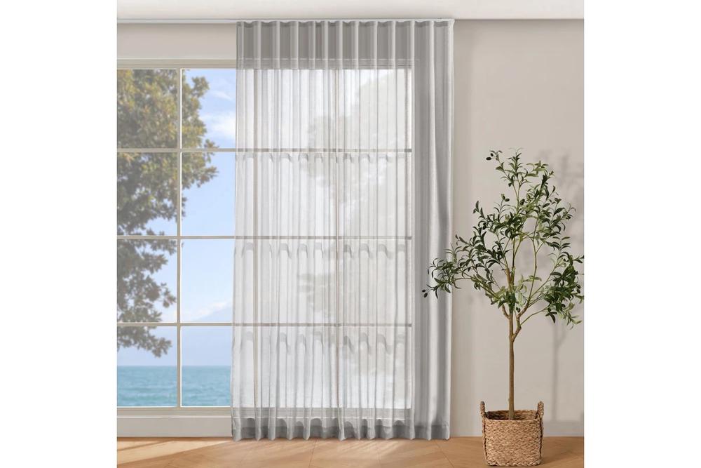 Cadence & Co Kirra Sheer S-Fold Curtain (Ash) - 385x280cm - Fits 220cm Track, 9347563052642
