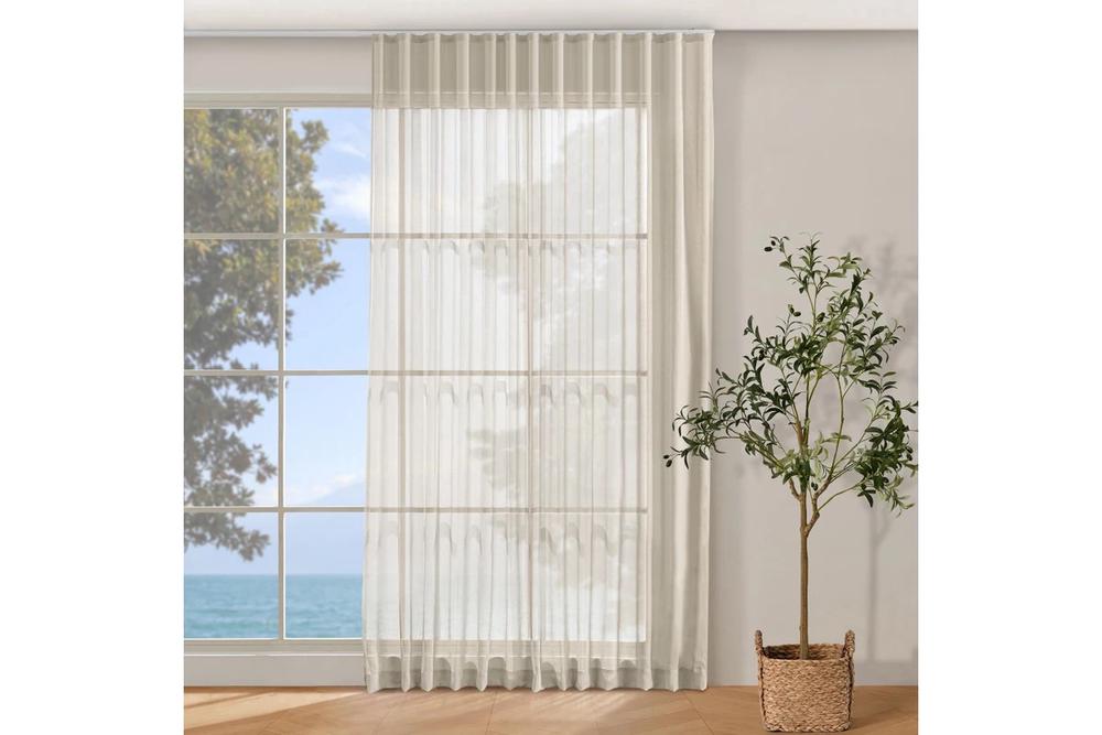 Cadence & Co Kirra Sheer S-Fold Curtain (Sand) - 385x280cm - Fits 220cm Track, 9347563052697
