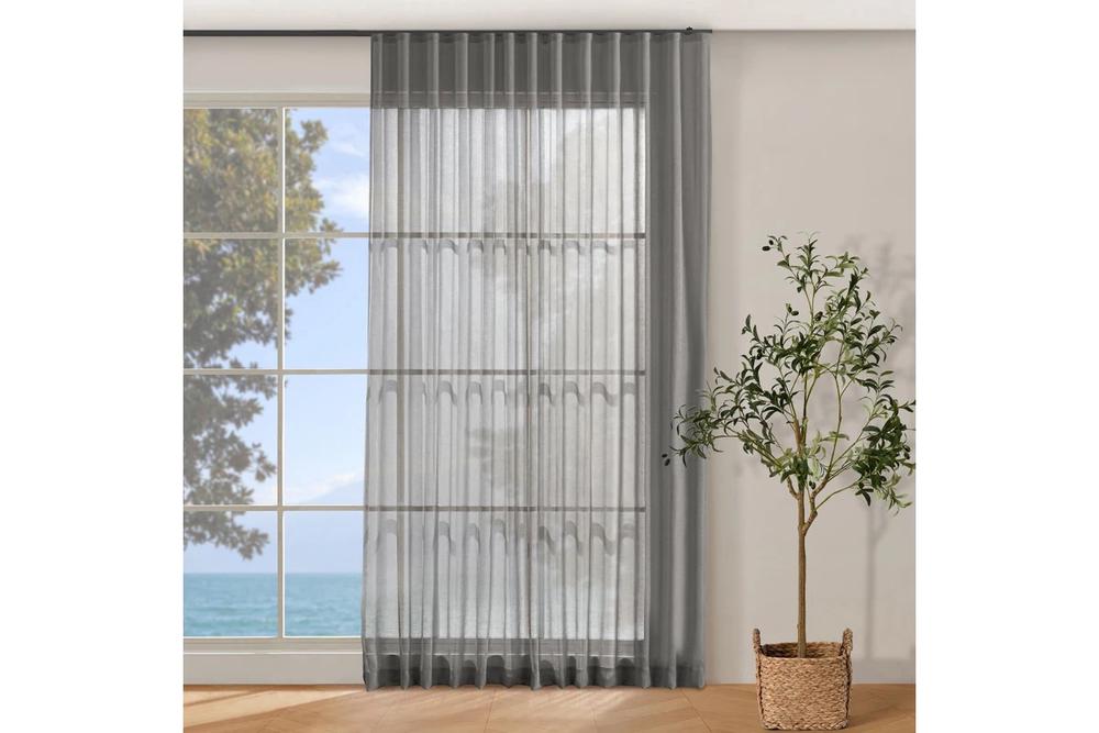 Cadence & Co Kirra Sheer S-Fold Curtain (Slate) - 485x280cm - Fits 280cm Track, 9347563052758