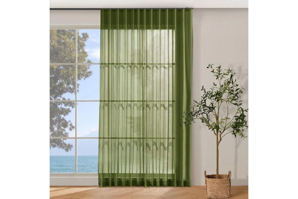 Cadence & Co Kirra Sheer S-Fold Curtain (Olive) - 485x280cm - Fits 280cm Track, 9347563052857