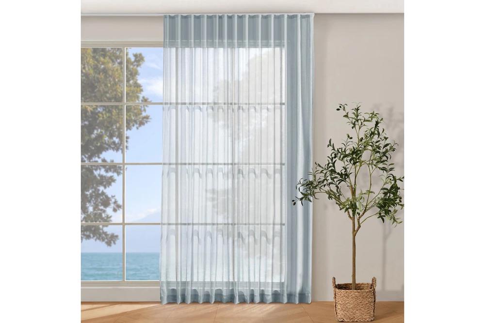 Cadence & Co Kirra Sheer S-Fold Curtain (Sky) - 320x280cm - Fits 180cm Track, 9347563052888