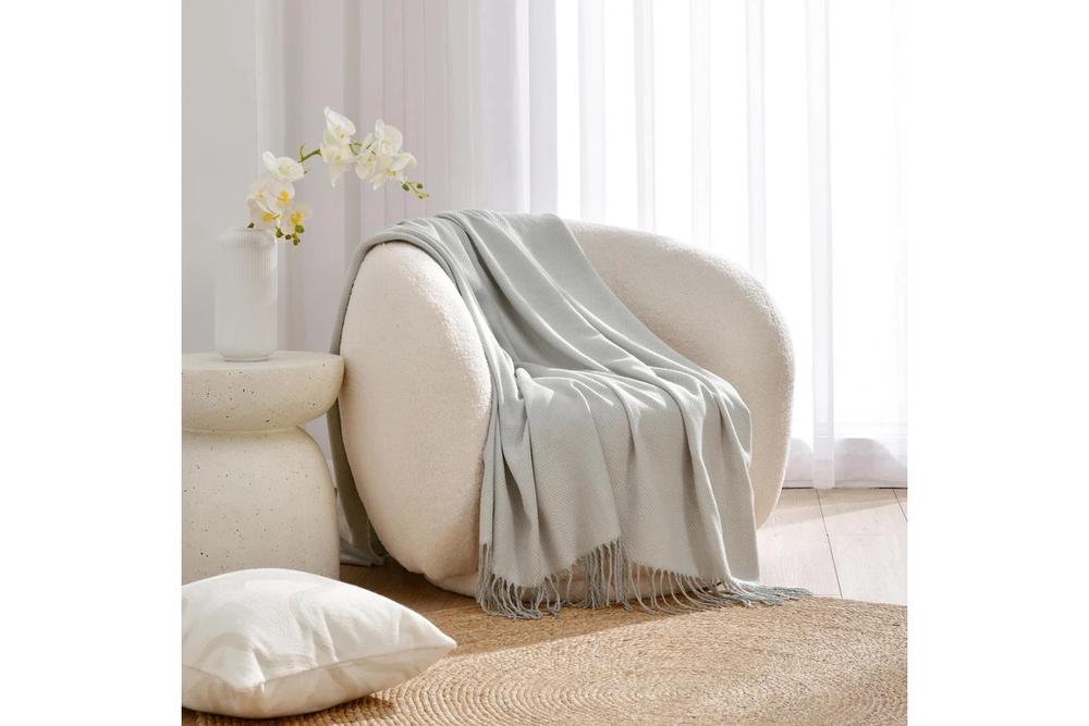 Cadence & Co Huxley Herringbone Throw (Soft Grey) - 130x180cm, 9347563052925