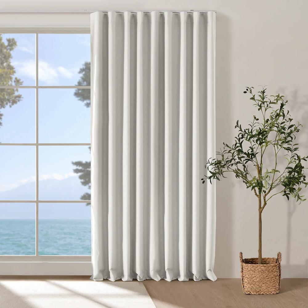 Cadence & Co Bennett Faux Linen Blockout S-Fold Curtain (Cloud) - 630x280cm - Fits 360cm Track, 9347563053007