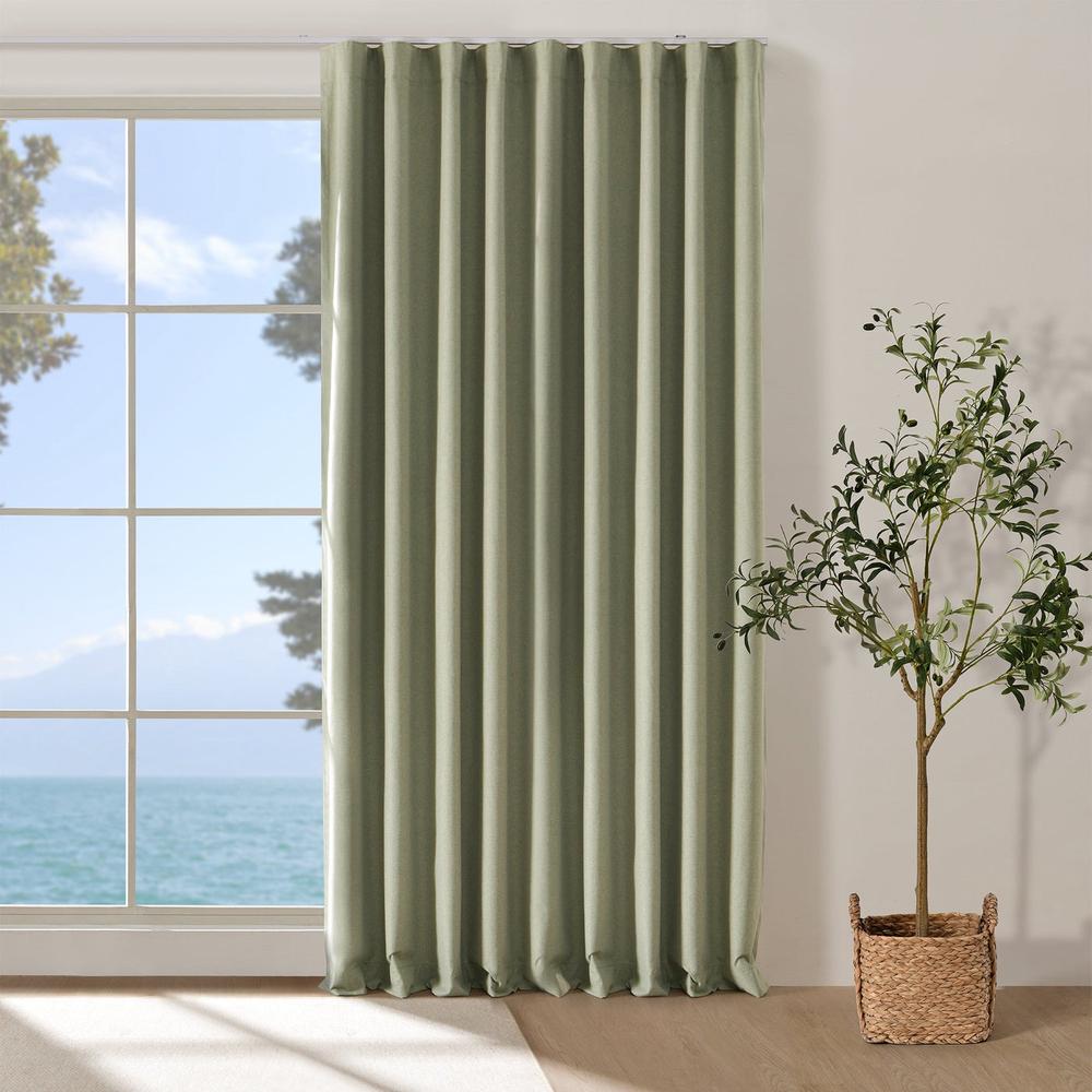 Cadence & Co. Bennett Faux Linen Blockout S-Fold Curtain, Fits 180cm Track (Moss) - 320x280cm, 9347563053076