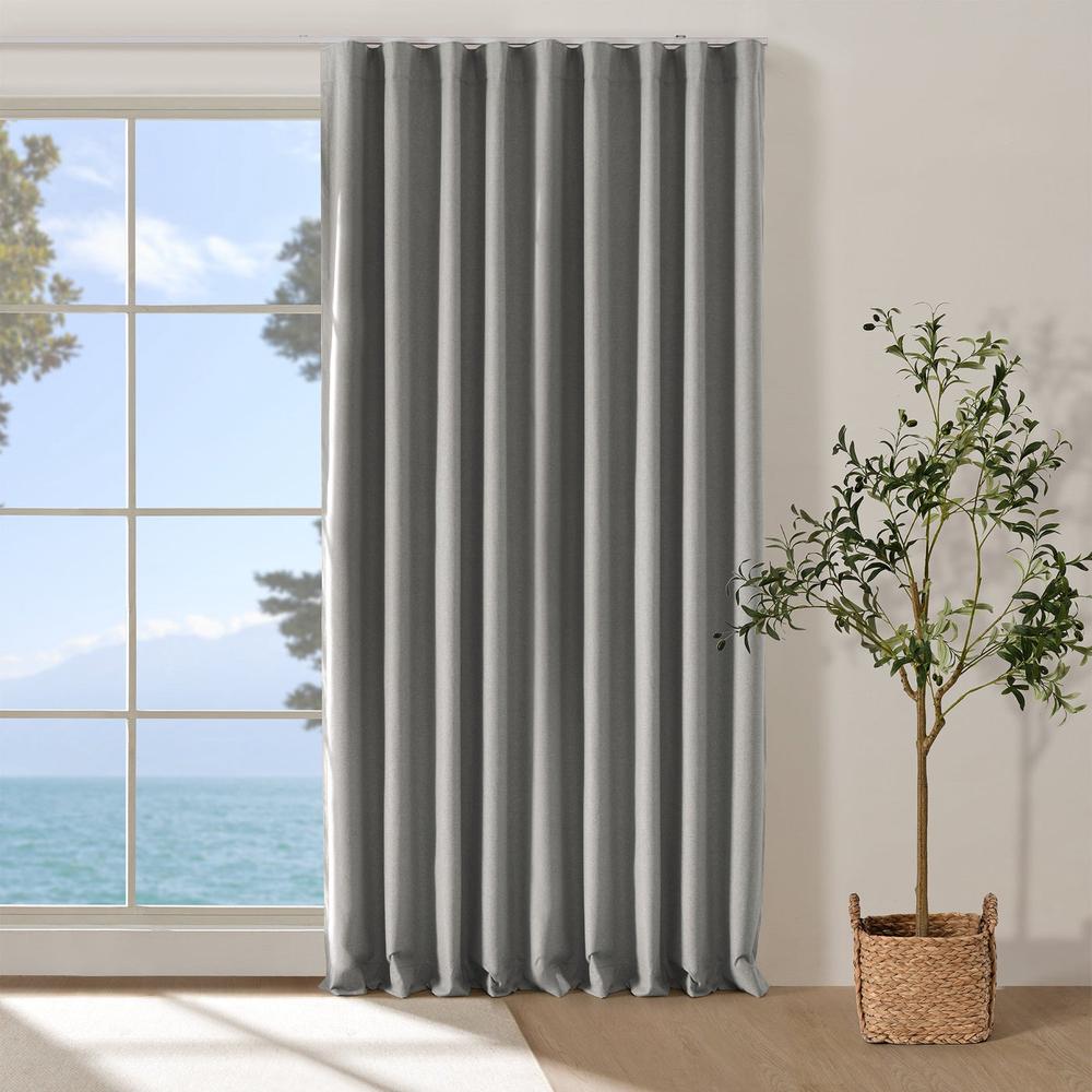 Cadence & Co. Bennett Faux Linen Blockout S-Fold Curtain, Fits 180cm Track (Steel) - 320x280cm, 9347563053175