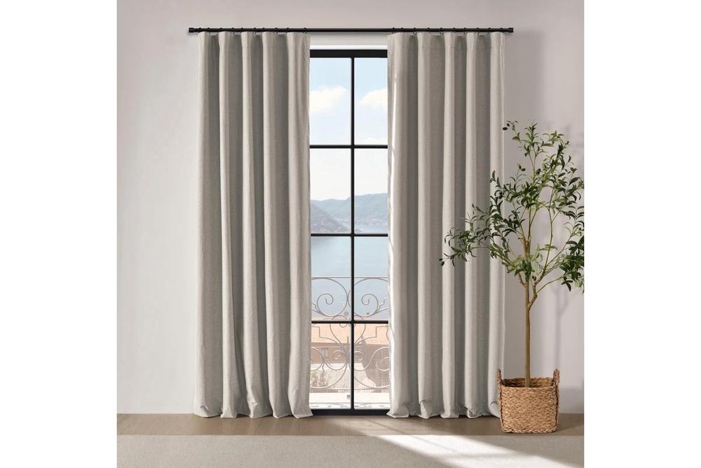 Cadence & Co Bennett Faux Linen Blockout Multi Header Curtain, Twin Pack (Natural) - 90x223cm, 9347563053458