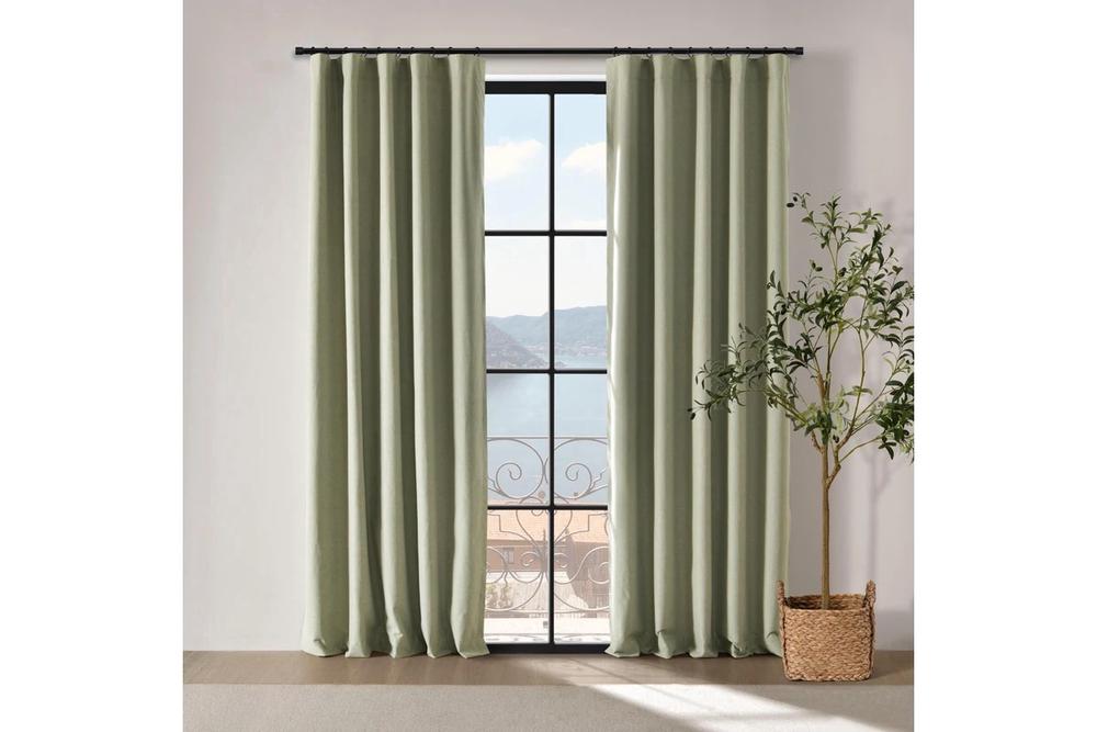 Cadence & Co Bennett Faux Linen Blockout Multi Header Curtain, Twin Pack (Moss) - 135x223cm, 9347563055773
