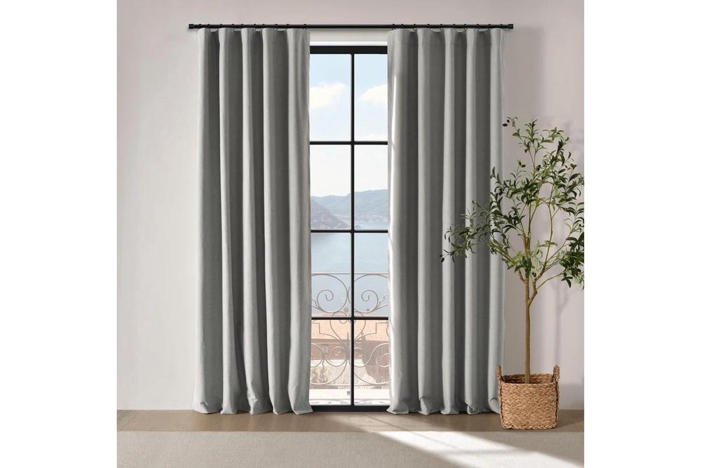 Cadence & Co Bennett Faux Linen Blockout Multi Header Curtain, Twin Pack (Steel) - 90x223cm, 9347563055841