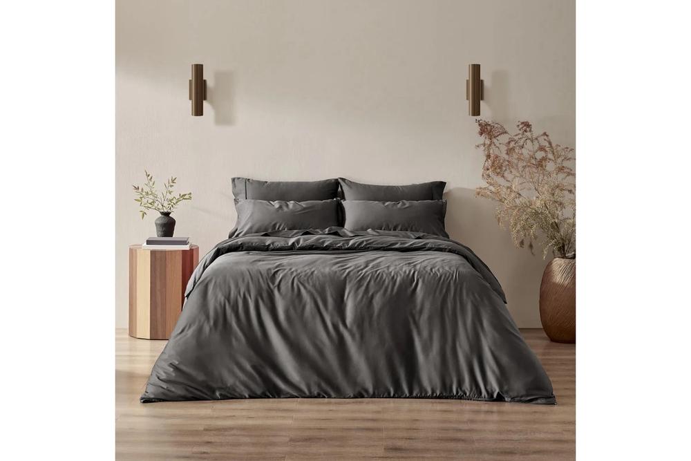 Serene 400TC Bamboo Cotton Sateen Quilt Cover Set (Charcoal) - Queen, 9347563064720