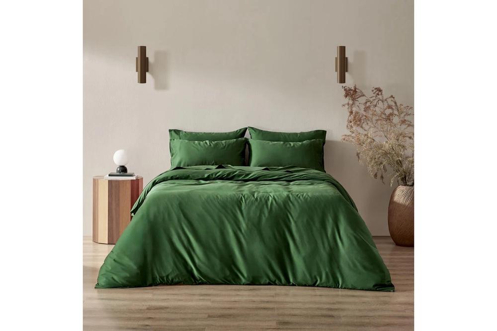 Serene 400TC Bamboo Cotton Sateen Quilt Cover Set (Eden Green) - Double, 9347563064836