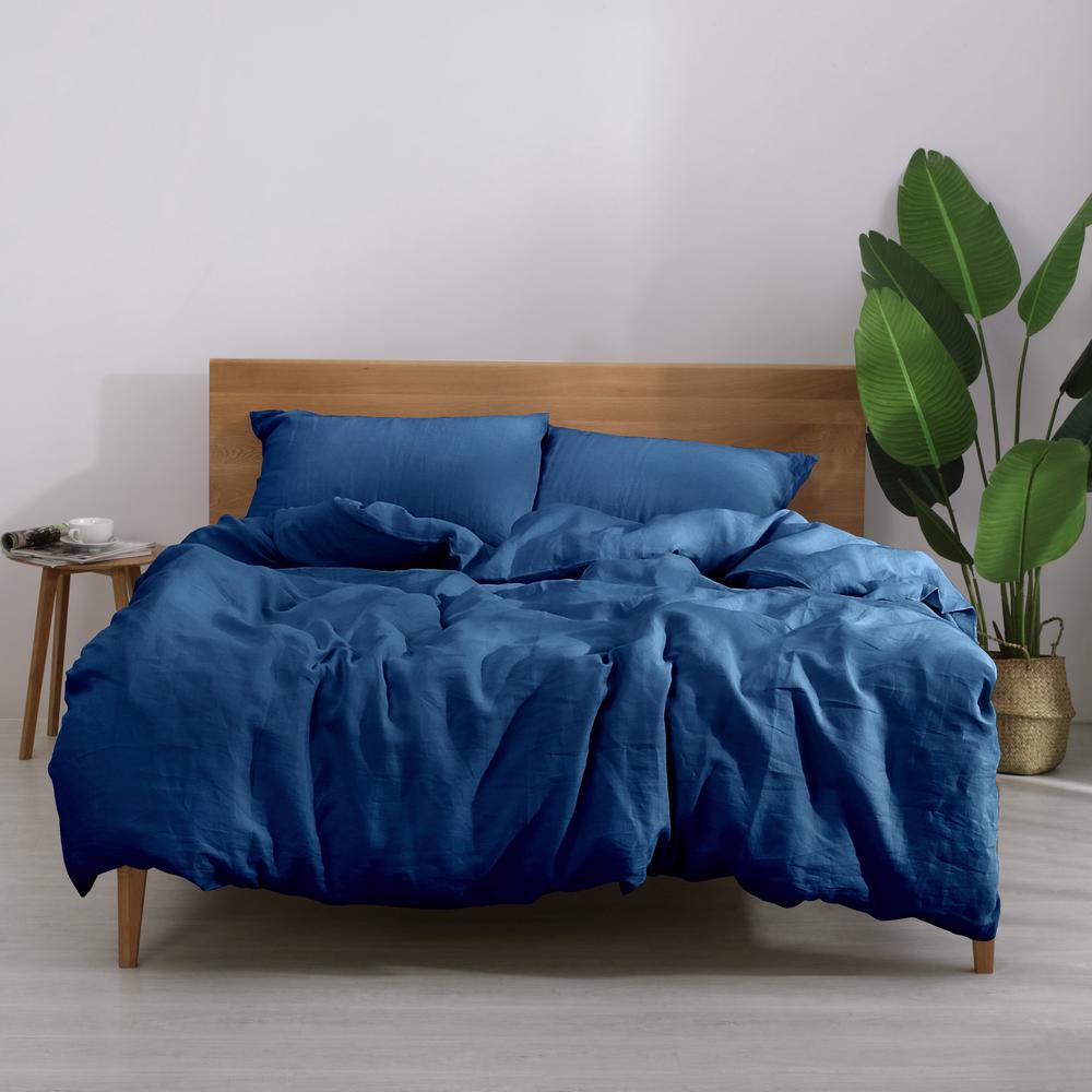 Linen Quilt Cover Set (Deep Blue), 9347563072381