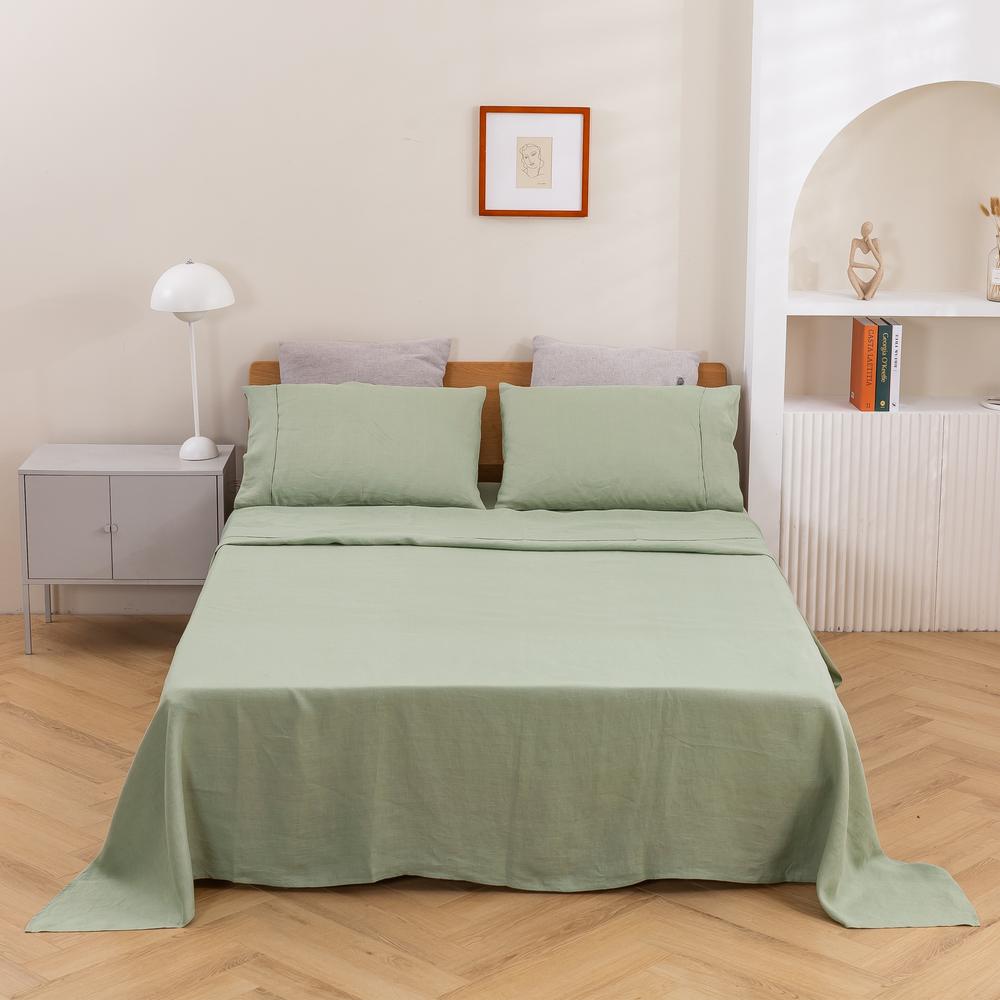 Vintage Washed Hemp Linen Sheet Set (Sage), 9347563073364