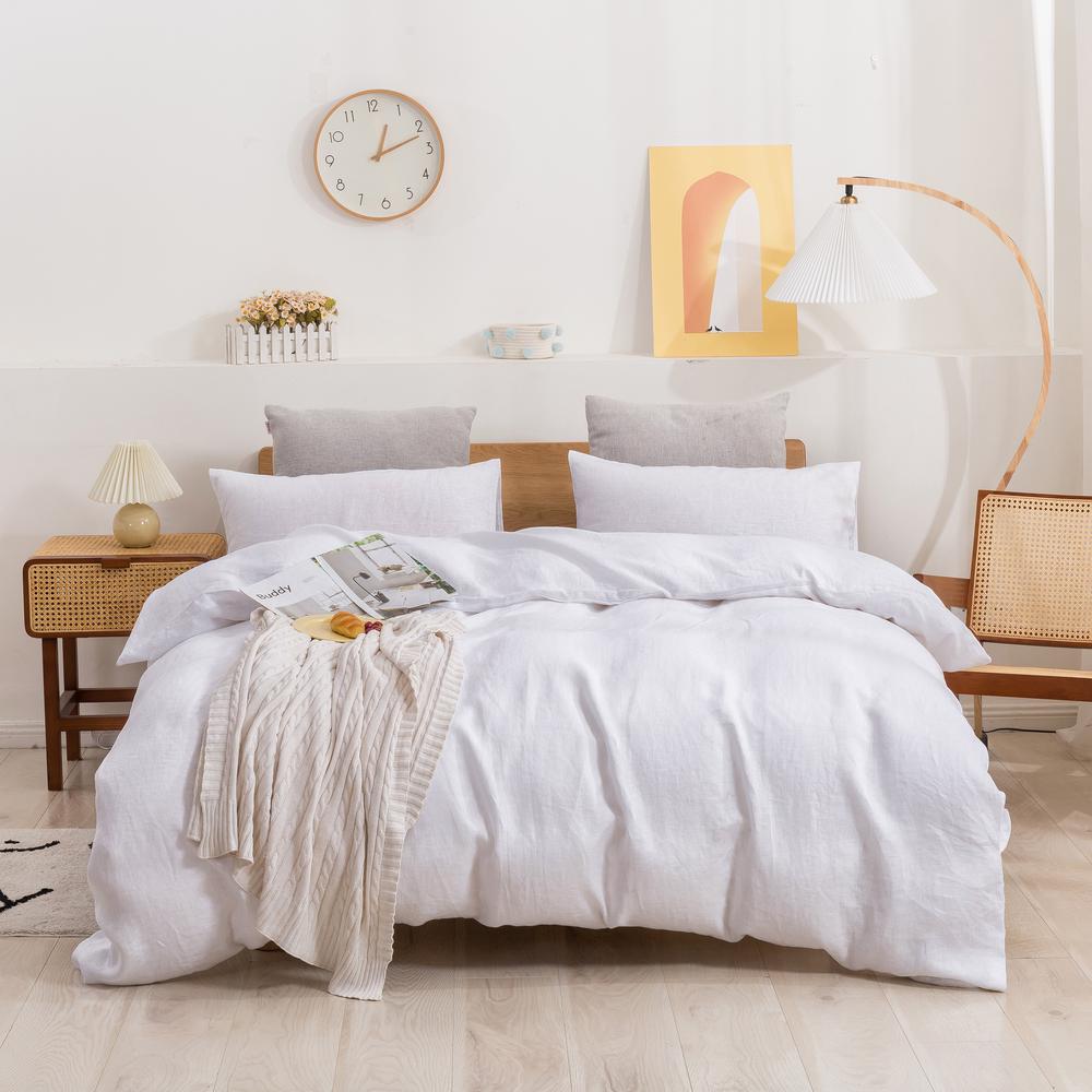 white linen quilt cover super king