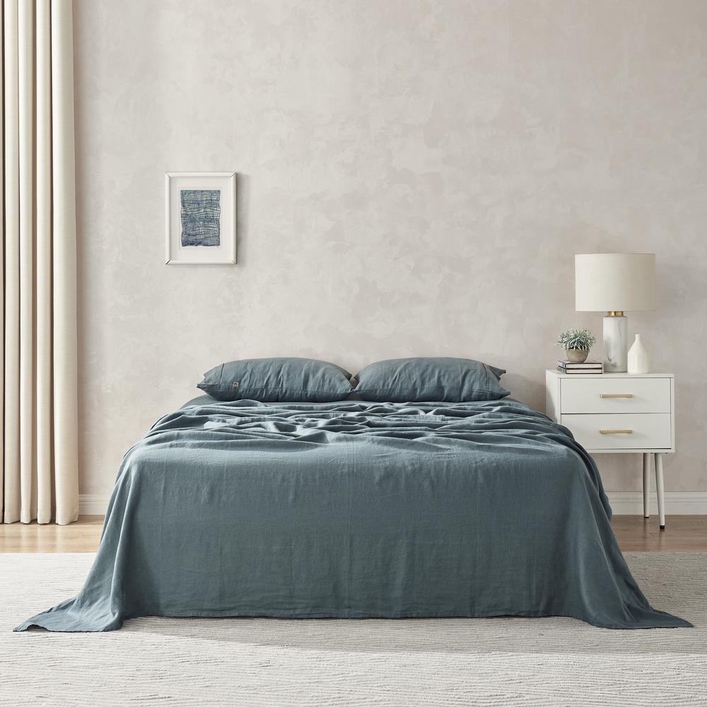 Natural Home 100% European Flax Linen Sheet Set (Washed Blue) - King Bed, 9347563076020