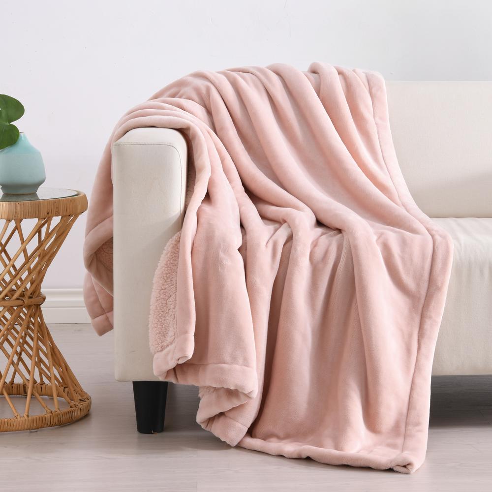 Hudson Fleece and Sherpa Reverse Throw Blanket (Blush), 9347563099487