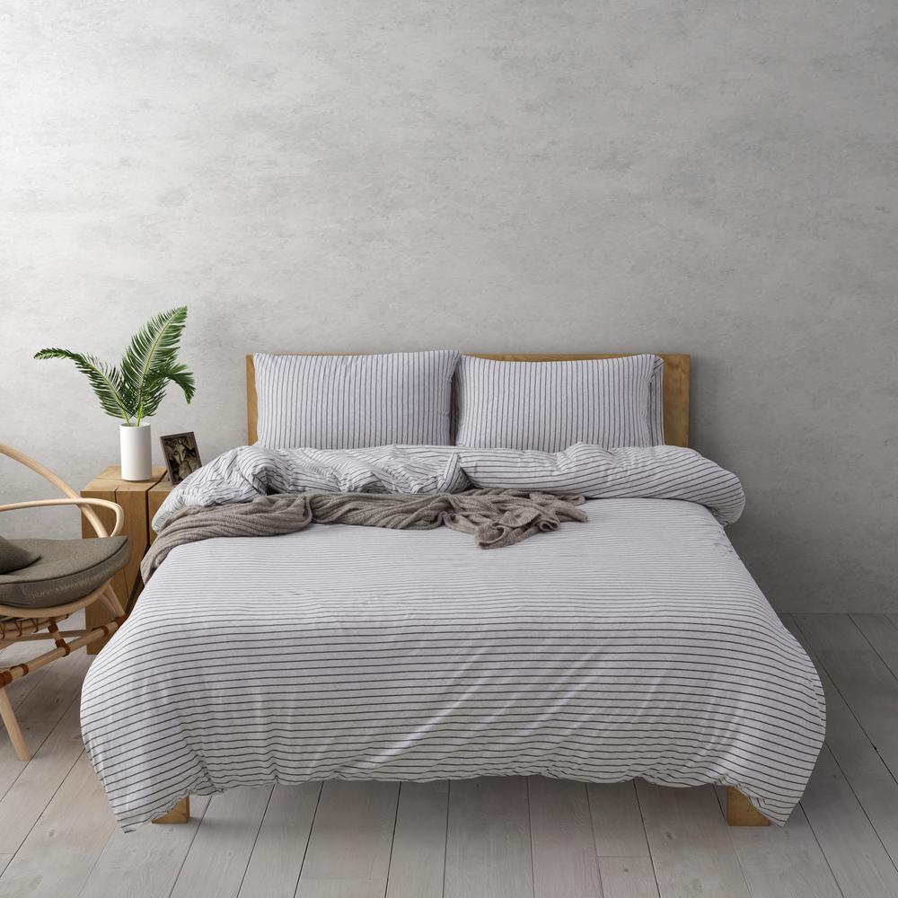 Dreamaker Durham Cotton Jersey Quilt Cover Set (White/Black) Queen