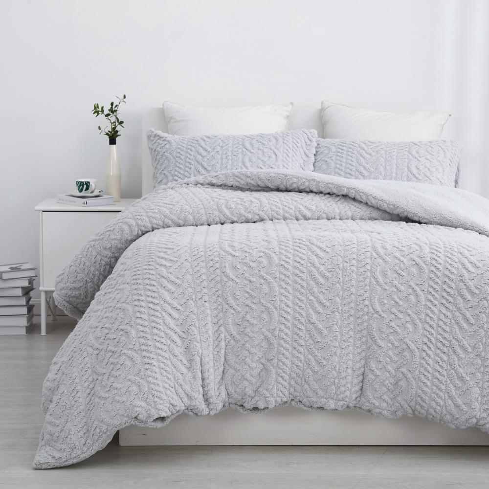 Dreamaker Tedding Fleece Pinsonic Quilted Quilt Cover Set (Dove Grey