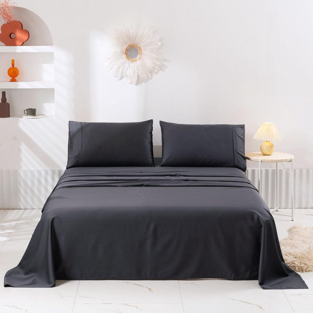 Serene Bamboo Cotton Sheet Set (Charcoal) - Double, 9347563117471