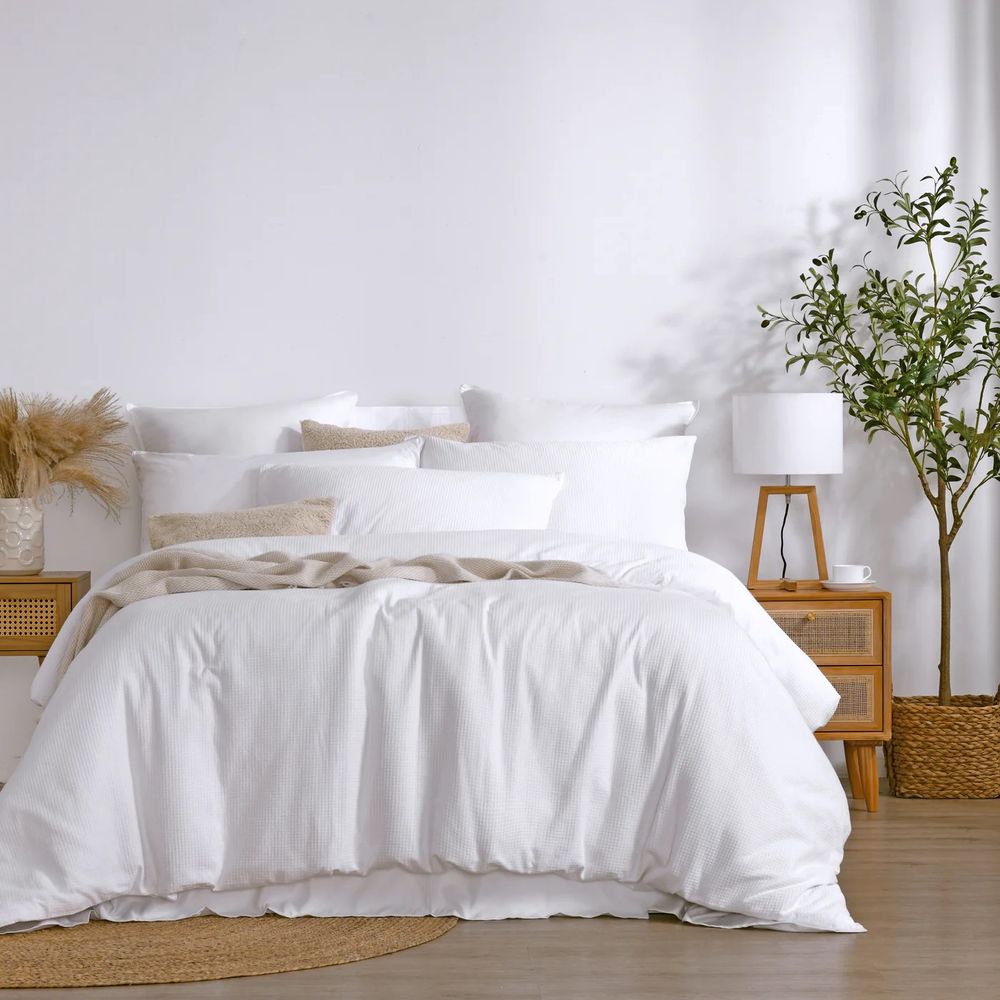 Dreamaker Justine Cotton Waffle Quilt Cover Set (White) Queen Buy