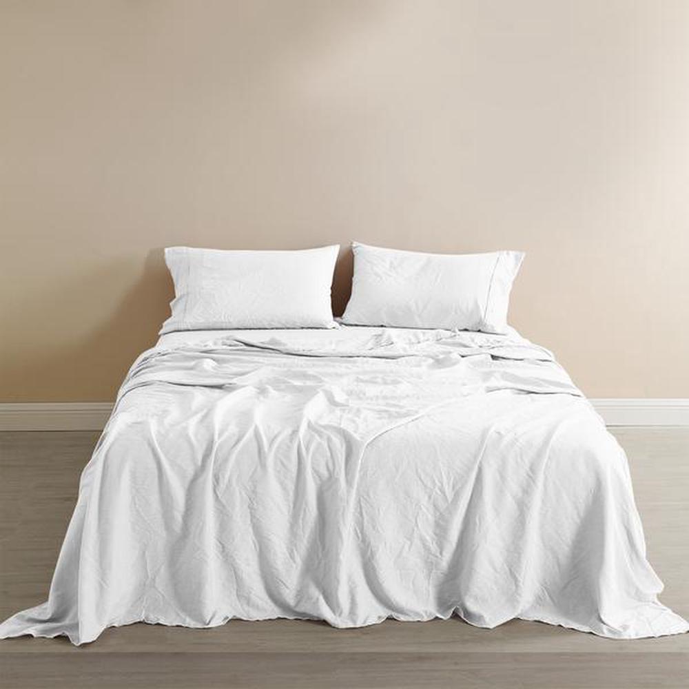 Royal Comfort Linen Blend Sheet Set (White) Queen Buy online at The