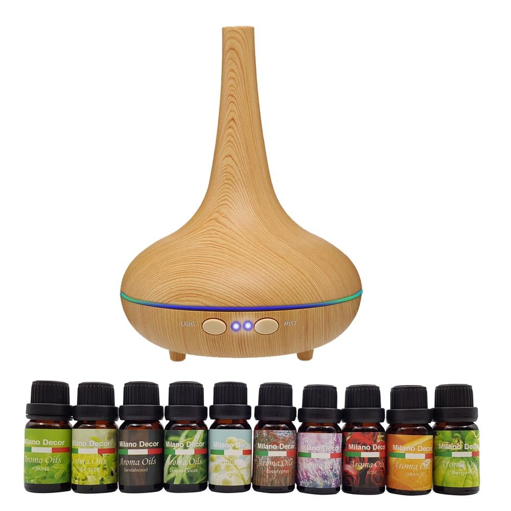 Milano Decor Aroma Diffuser Set With 10 Pack Diffuser Oils (Light Wood ...