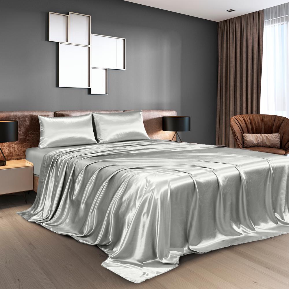 Royal Comfort Satin Sheet Set, 4 Piece (Silver) - King | Buy online at ...