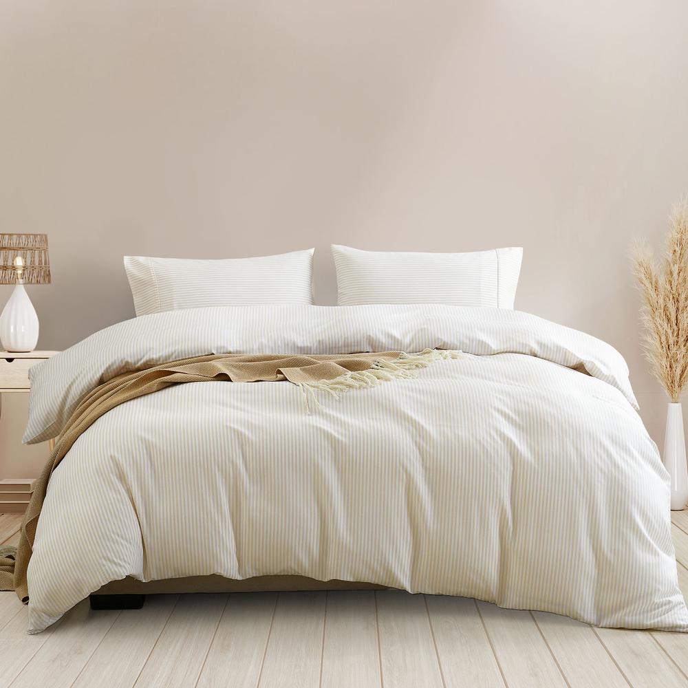 Royal Comfort Striped Flax Linen Blend Quilt Cover Set (Beige) Queen